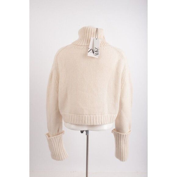 Zara Kaia Womans Cashmere Sweater Turtleneck Size M-L ecru Cropped 9598/255 NWT - Picture 5 of 6